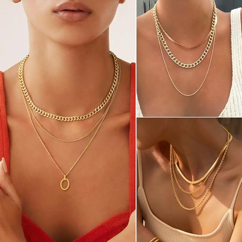 FAXHION 68 Pcs Gold Jewelry Set for Women with 7 Necklace, 17 Bracelet, 5 Hoop Earrings, 15 Stud Earrings, 24 Knuckle Rings for Women Jewelry Set for Women Gift - color: gold jewelry set