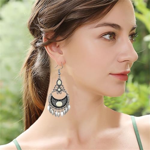 Vintage Boho Statement Drop Dangle Earrings for Women Bohemian Ethnic Handmade Beaded Charms Earring Bohemian Retro Chandelier Tassel Earrings Mexico Gypsy Jewelry Gift - color: Chandelier Earrings White