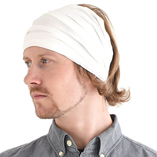 CHARM Headband for Men, Japanese Style Bandana Head Bands for Women and Men, Stretch Hair Band for Sports & Daily Wear by Casualbox - color: White, size: Large