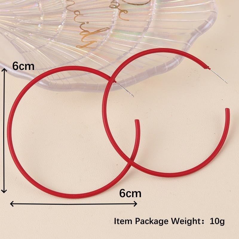 6cm Colorful Hoop Earrings - Lightweight Hypoallergenic Gift - color: Red