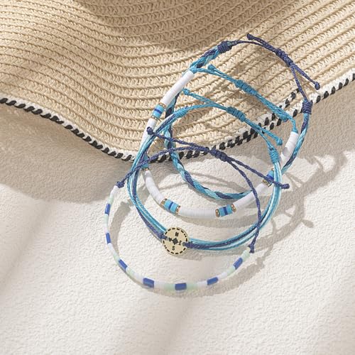 FANCY SHINY Boho Nautical Compass String Bracelets Beaded Clay Beads Bracelet Stackable Friendship Bracelets Summer Beach Outfits for Women Girls - color: Blue