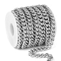 16.5 FT Stainless Steel Curb Chain Roll, 9mm 304 Stainless Steel Flat Twisted Links Curb Chains Bulk Spool for Jewelry Making Necklace DIY Craft - color: Stainless Steel, size: 9.0mm width