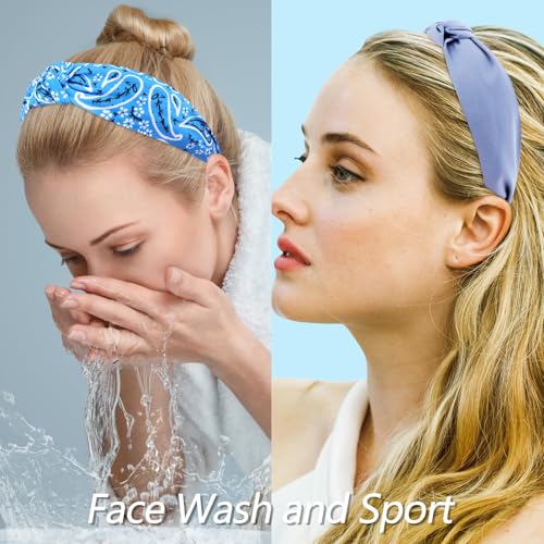 VELSCRUN Bandana Knotted Headbands for Women 12 Pack Gilrs Fashion Head Bands Solid Womens Hair Band Non Slip for Thin Thick Short Hair Face Wash Hair Accessories - color: Headband 50