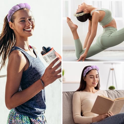 Ztomine Spa Headbands, Set of 2, Terry Cloth Headband for Washing Face or Facial, Puffy Makeup Headbands for Face Washing, Mask, Beige + Purple (1 Beige & 1 Purple Combo Pack) - color: beige + purple