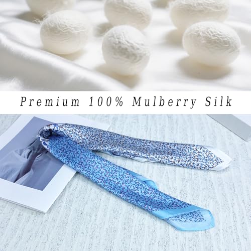 Women's Small 21 inch 100% Silk Scarf Bandana for Head Neck Hair | 100% Mulberry Silk Lightweight Designs Gift-Ready Packaging For Hair Fashion 21"x21" Printed - color: 307 Blue White