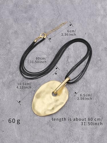 GelConnie Leather Necklace for Women Large Pendant Long Brown Necklace Circle Leather Choker Vintage Sweater Necklace Gold Chunky Boho Necklaces for Women - style: Large Stone Choker Necklace
