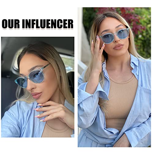 DUCO Women's Trendy Retro Round Acetate Polarized Sunglasses, UV400 99% Glare Block, Lightweight for Daily & Outdoor - color: Transparent Blue Frame Blue Lens