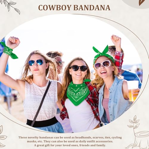 12 Pack Bandanas Unisex Paisley Cowboy Bandanas Bulk Multi Purpose Headband Scarf for Men Women Costume - color: Green, style: Classic