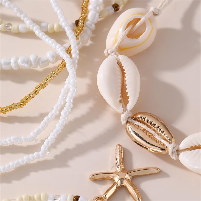 3PCS Boho Anklets for Women Summer Beach Women's Ankle Bracelets Beaded Anklet Bracelet Waterproof Beach Anklets Shell Starfish Anklet Foot Chain Jewelry for Women - color: Shell
