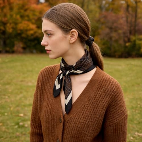 21 x 21 Inch Cotton Bandana for Women and Men,Soft Breathable Head Scarf, Multi-purpose Headband, Hair Scarf - color: Checkered Coffee-un07
