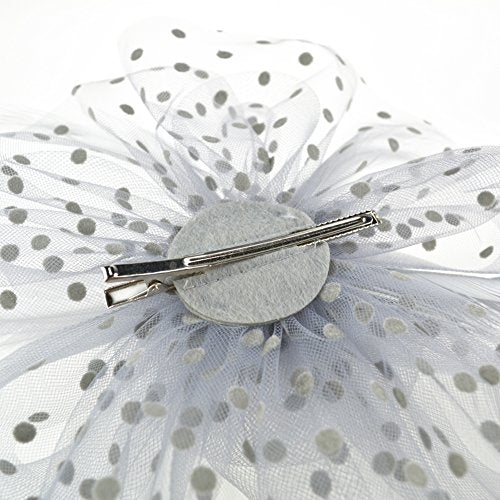 DRESHOW Fascinators Hat Flower Mesh Ribbons Feathers on a Headband and a Clip Tea Party Headwear for Girls and Women - color: 7" Diameter / Grey