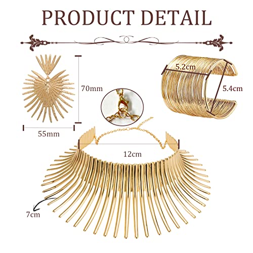 WAINIS African Collar Choker Necklace Earrings Bangle Set for Women Statement Tooth Shape Tribal African
