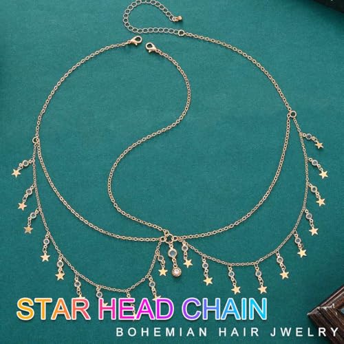 Aukmla Gold Head Chain Jewelry Star Headpiece Hair Chains for Women | Boho Hair Head Piece Jewelry Stars Headdress Festival Hair Accessories