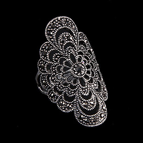 Women's Black Rings Vintage Rings Statement Rings for Women Band Marcasite Crystal Rings for Women - color: Siler2