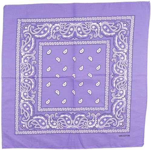 Raylarnia Bandana Multi-Purpose 100% Cotton Headbands for Women, 22 inch Paisley Cowboy Bandanas for Men - color: Lavender