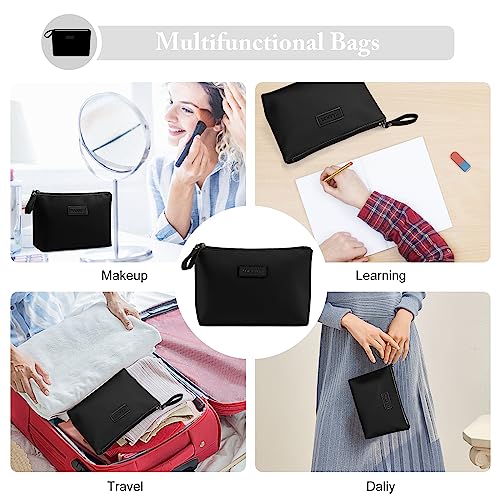MAANGE Cosmetic Bags for Women Small Makeup Bag for Purse Pu Leather Makeup Pouch Travel Makeup Bag with Zipper Make Up Bag for Travelling - color: Black