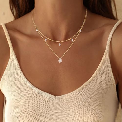 Layered Necklaces For Women,Dainty Gold Plated Necklace Stack Prom Layering Necklaces For Women Trendy Chain Cross Choker Necklace Set Fashion Accessories - color: 2set-cz