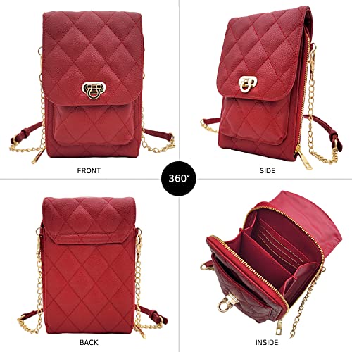 Phone Crossbody Bags for Women Small Vegan Leather Mini Shoulder Wallet Card Quilted Purse - color: D - Red