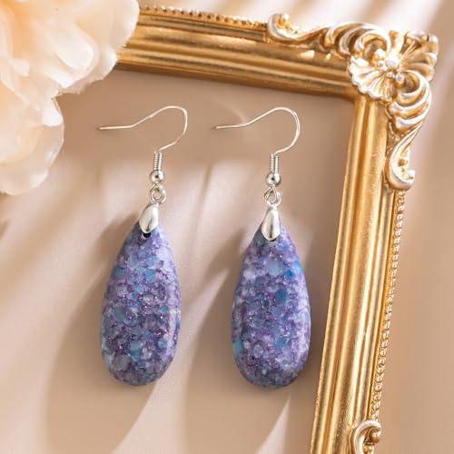 Stone Drop Earrings for Women Earrings Teardrop Jasper Stone Dangle Earrings - color: Light Purple-Silvery Hook