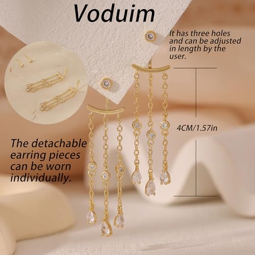 Dangle Earrings for Women, Dainty Gold Drop Earrings 14k Gold Plated Long CZ Bar Earrings for Women Trendy Simple Hypoallergenic Chandelier Stud Earrings Formal Wedding Prom Jewelry for Women - color: dangle3