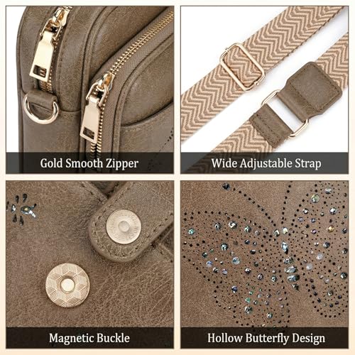 KITEVIUN Crossbody Bags for Women Leather Crossbody Purse Small Shoulder Phone Purse with Adjustable Strap & RFID Card Slots - color: 08-sandy Brown