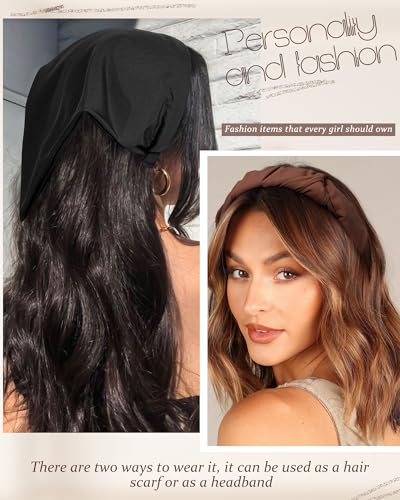HAIMEIKANG Floral Hair Scarf Headbands for Women Boho Bandanas for Women Triangle Kerchief Solid Color Hair Bands Vintage Head Scarf (Black+Coffee+Beige) - color: Black+Coffee+Beige