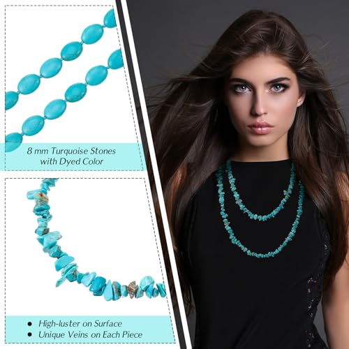 Henoyso 2 Pcs Turquoise Beads Necklace 47.5 Inch Long Endless Necklace Multi Strand Layer Knotted Homemade Jewelry - style: Vivid Style