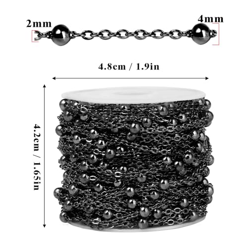 33 Feet Gunmetal Satellite Bead Chains Roll, 2mm 304 Stainless Steel Black Ball Beaded Cable Link Chains Spool Bulk for Jewelry Making DIY Craft - color: Black Big Beads Satellite Cable Chain