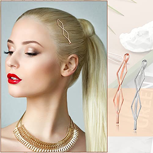 10 Pieces Geometric Metal Hair Clips and Barrettes for Women - Minimalist Hair Styling Accessories, Dainty Wedding Headwear (Silver, Rose Gold) - color: Silver, Rose Gold