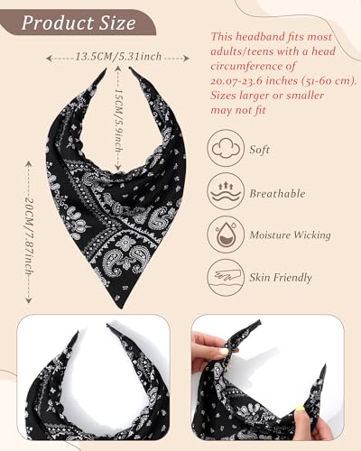 HAIMEIKANG Floral Hair Scarf Headbands for Women Boho Bandanas for Women Triangle Kerchief Solid Color Hair Bands Vintage Head Scarf (Black+Blue+Red) - color: Black+Blue+Red
