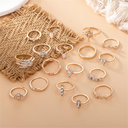 Boho Stackable Rings for Women Trendy Knuckle Joint Finger Knuckle Nail Ring Sets Simple Star Moon Stack Preppy Statement Rings Cute Stuff - style: I-9