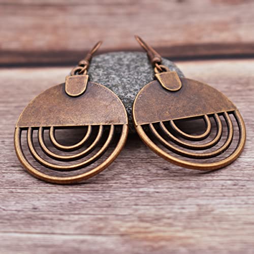 Boho Teardrop Earrings, Handmade Copper Bohemian Earrings, Dangle Antique Ethnic Jewelry for Women - color: Brown