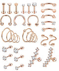 REVOLIA 32Pcs Stainless Steel Cartilage Stud Earrings for Women Conch Helix Tragus Daith Conch Hoop Earing Piercing Jewelry Set - color: Rose-Gold tone