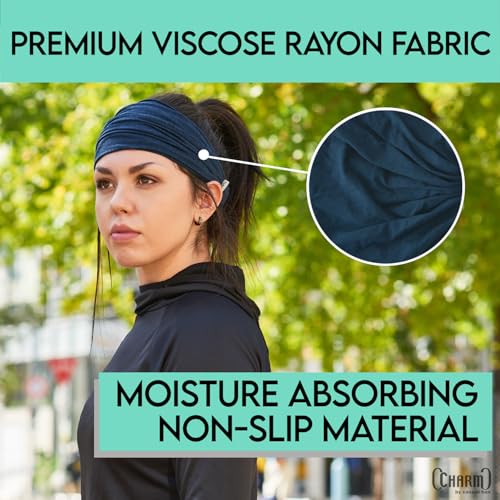 CHARM Headband for Men, Japanese Style Bandana Head Bands for Women and Men, Stretch Hair Band for Sports & Daily Wear by Casualbox - color: Charcoal Gray, size: Medium
