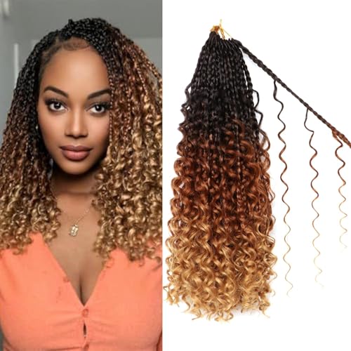 Goddess Boho Box Braids Crochet Hair-8 Packs 14 Inch Crochet Box Braids for Black Women Pre Looped (1B/30/27, 14 Inch (Pack of 8)) - color: 1B/30/27, size: 14 Inch (Pack of 8)