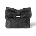 Huralona Women Straw Woven Clutch Purse Pleated Handbag for Summer Beach Vacation Straw Shoulder Crossbody Bag - color: Black5
