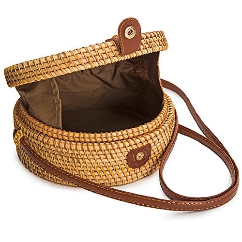 Boho Rattan Crossbody Bag, Handwoven Round Rattan Bag Purse for Women, Tote Basket Circle Boho Bag for Travel Summer Picnic - style: Rattan Bag With Non-adjustable Strap