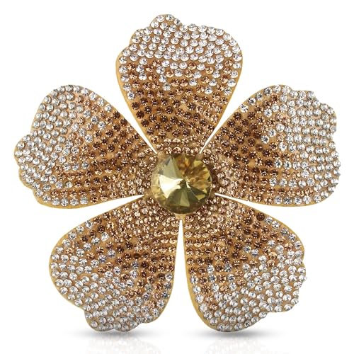 2.9 Inches Created Crystal Hibiscus Hawaiian Flower Hair Clips for Women | Boho Braids Artificial Flower Clips for Hair - color: Golden Yellow