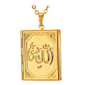 U7 Allah Necklace for Women/Men, 18K Gold Plated Square/Oval/Coin/Heart/Crescent Moon Islamic Pendant Necklace Muslim Jewelry with Chain - color: 05.Locket Gold