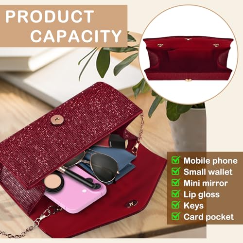 PACETAP Rhinestone Clutch Purses for Women, Sparkly Glitter Evening Bags Handbag Crossbody Bag for 1920s Party Wedding Prom(Red) - color: Rhinestone Red