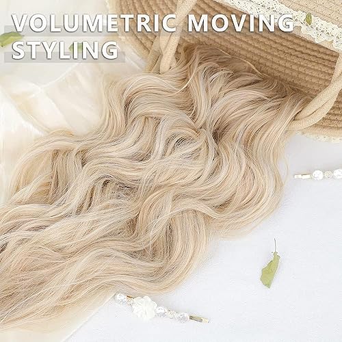 Clip in Long Wavy Synthetic Hair Extension 20 Inch 4PCS Ash Brown Mixed Light Blonde Hairpieces Fiber Thick Double Weft Hair Extension for Women(4pcs, 20Inch, Ash Brown Mixed Light Blonde) - color: Ash Brown Mixed Light Blonde