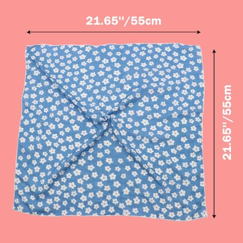 Bandanas for Women Men 21"x21" Floral Headband Scarf Versatile Hair Bandana Square Head Scarf - color: White Flowers in Sky Blue