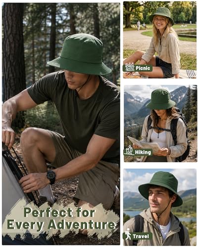 Water-Resistant Bucket Hat for Women Men Rain Hat UPF 50+ Boonie Sun Hat Foldable Summer Floppy Fishing Safari Hats - color: Army Green