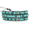 Layered Leather Handmade Bracelet Boho Bohemian Style Multilayer Crystal Glass Natural Stone Beaded Wrap Bracelets Collection for Women - style: BR504