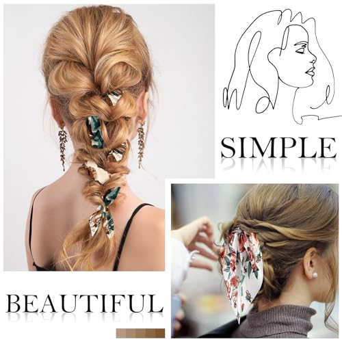 Chuangdi 10 Pcs Hair Scrunchies Hair Scarf with Ribbon Bunny Ears Chiffon Floral Bow Ponytail Holder Boho Elastic Floral Ropes 2 in 1 Vintage Accessories for Women(Vintage) - style: Vintage