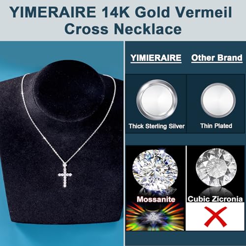 YIMERAIRE Upgraded Moissanite Crown Cross Necklace 14K Gold Vermeil 1.1 Carats Dainty Iced Out Easter Basket Stuffer Cross Jewelry S925 Sterling Silver Simple Gold Christian Faith Moissanite Cross Pendant Necklace For Women - color: 925 Sliver Slim Cross