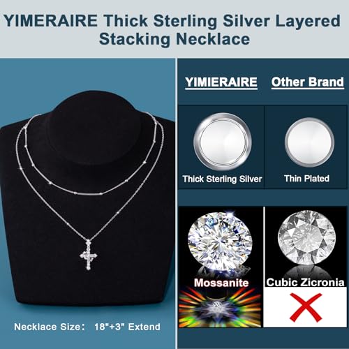 YIMERAIRE Upgraded Moissanite Crown Cross Necklace 14K Gold Vermeil 1.1 Carats Dainty Iced Out Easter Basket Stuffer Cross Jewelry S925 Sterling Silver Simple Gold Christian Faith Moissanite Cross Pendant Necklace For Women - color: Stackable-Silver