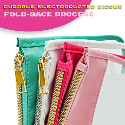 LOKFAR Nylon Makeup Bag DIY Chenille Letter Clear Travel Zipper Pouch, Preppy Makeup Bag Clear Cosmetic Bag, Water-proof Makeup Travel Pouch Snack Bags for Women (Rose Red) - color: Rose Red