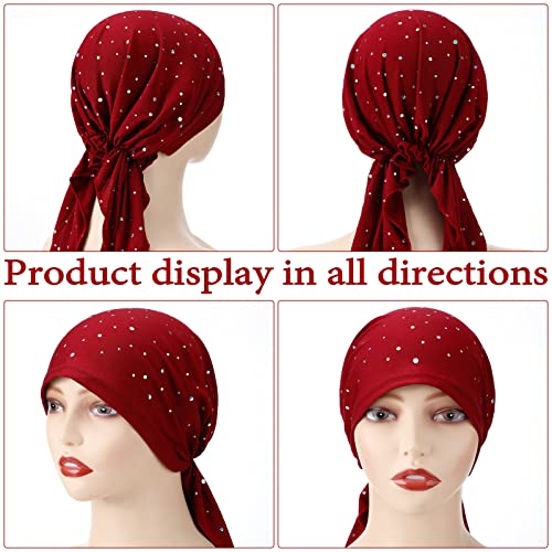 Geyoga 6 Pack Rhinestone Head Scarf for Women, Sequin Pre Tied Head Wraps, Stretchy Turban Cap for Hair Loss & Daily Wear(Sequin Style) - style: Sequin Style