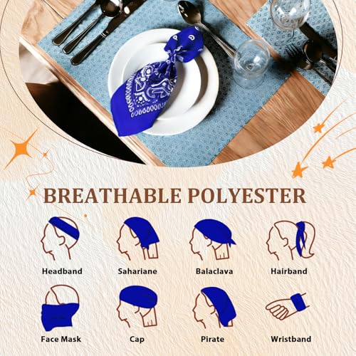 50 Pcs Bandanas Bulk Large Bandana Headband Paisley Cowboy Bandana Scarf Handkerchief for Women Men - color: Royal Blue